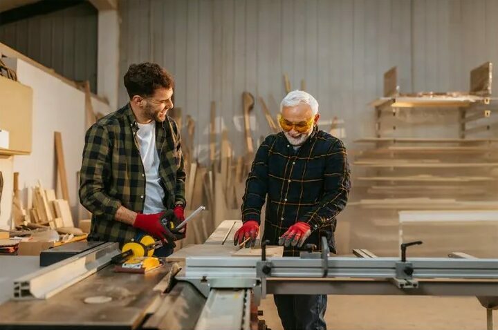 two men in a wood working shop