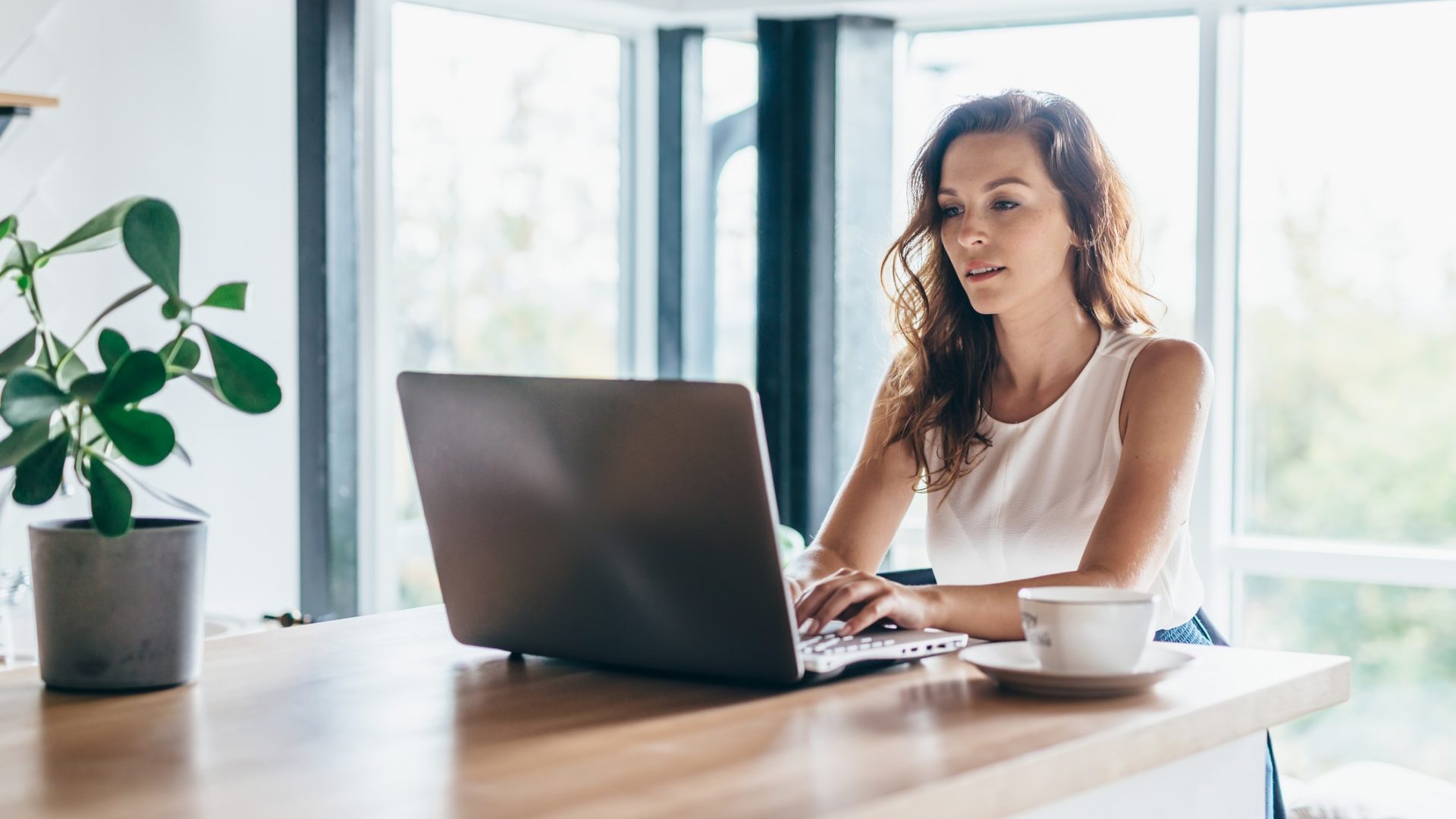 woman looking at computer