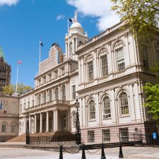 Angled photo of the front of City Hall in Manhattan