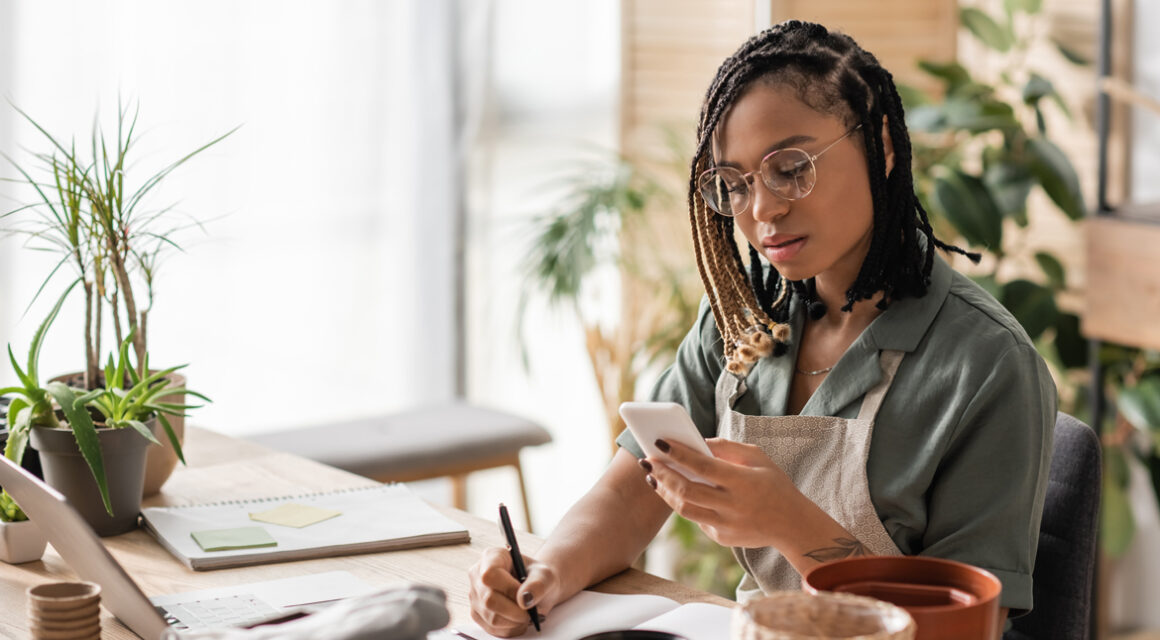 woman looking at phone