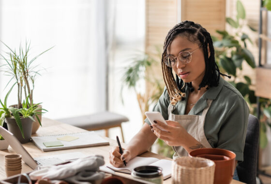 woman looking at phone