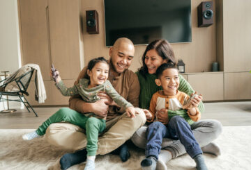 Happy family at home on winter holidays