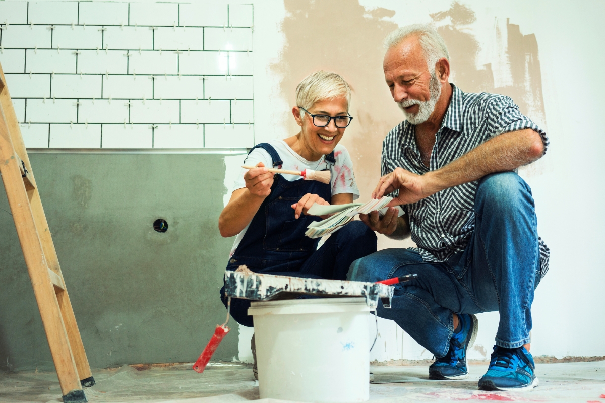 older couple working on home project together